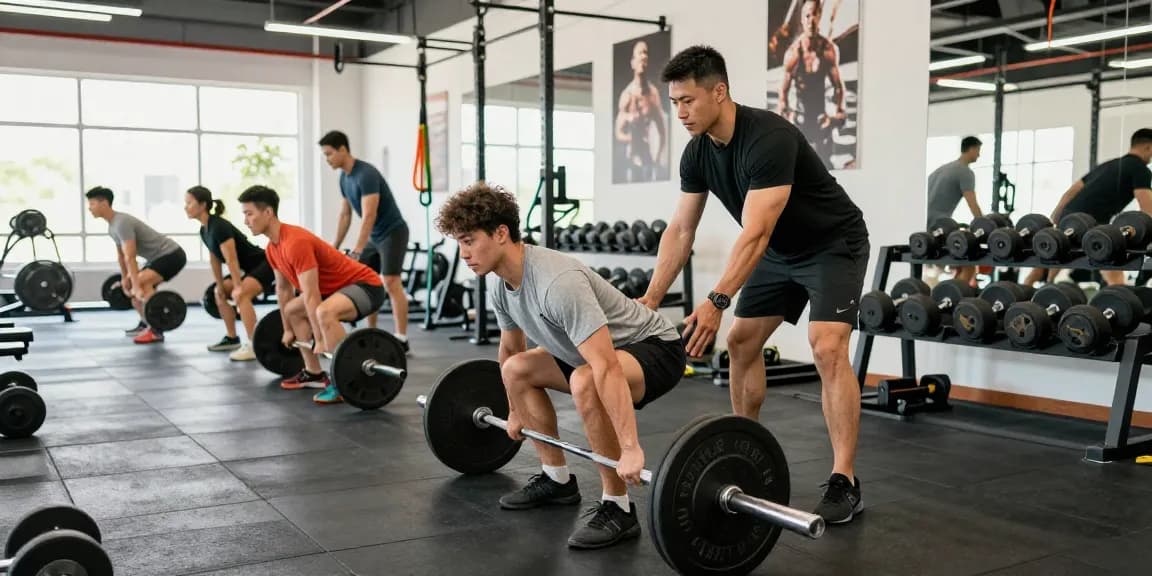 Unieke Pharma Steroiden Winkel met sporter die deadlifts uitvoert in moderne sportschool.