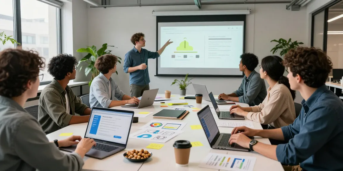 Collaborative session to Download Telegram with team analyzing user feedback and statistics in a modern office environment.