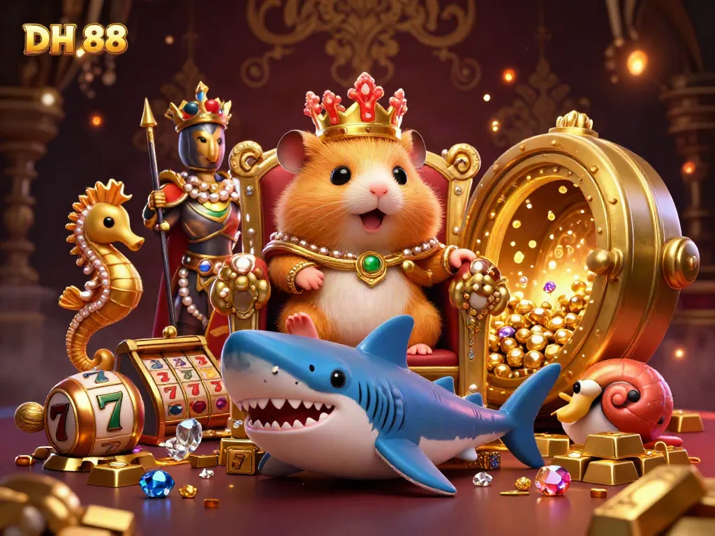 Engage in winning strategies with DH 88 amidst a treasure-filled casino scene.