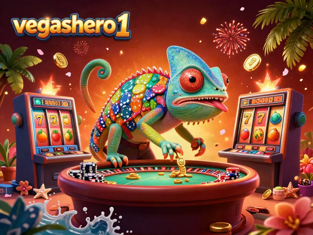 Experience the lively excitement of vegashero 1 with colorful slot reels and vibrant casino elements.
