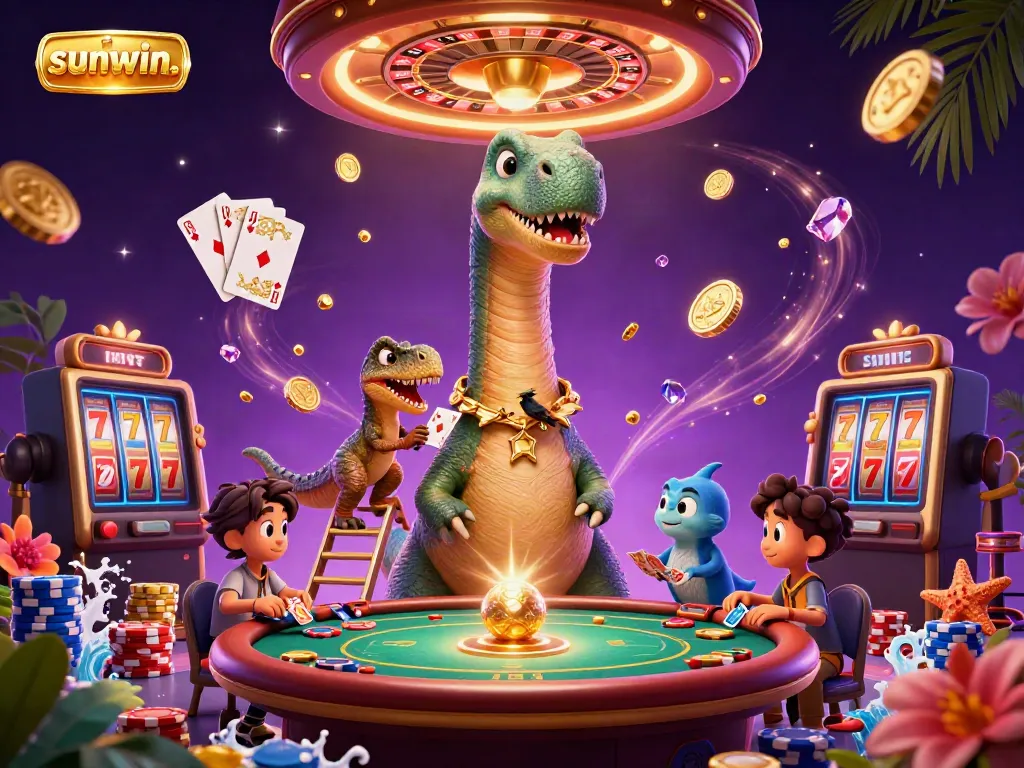 Experience the thrilling world of sunwin. with a vibrant 3D illustration showcasing gambling excitement.