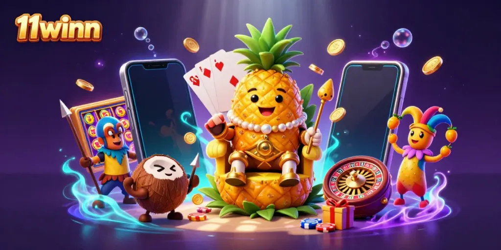 Experience vibrant gameplay at 11winn with golden coins, fruits, and festive casino elements.