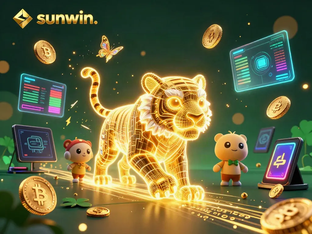 Experience the thrill of sunwin. in this vibrant digital casino scene filled with neon energy and crypto elements.